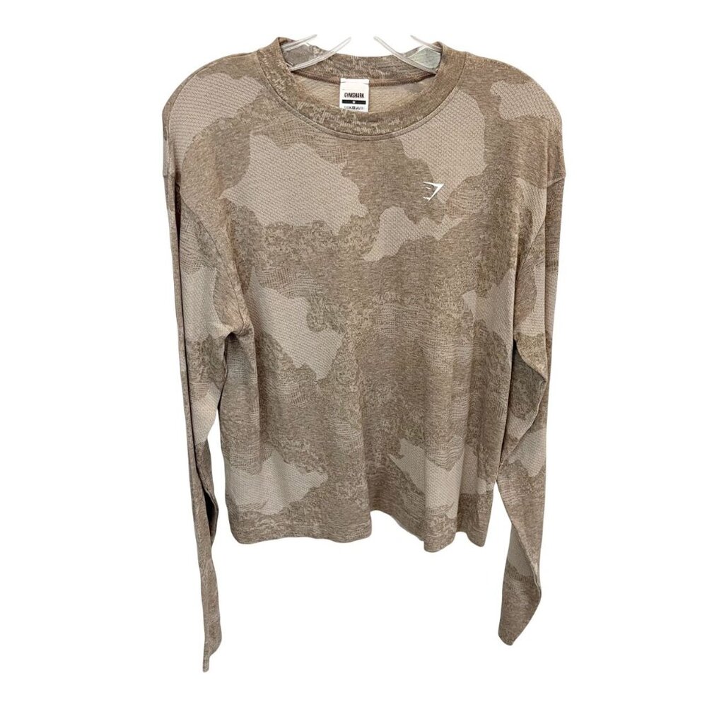 Gymshark Women's Adapt Camo Long Sleeve Top Tan Brown - Size Medium